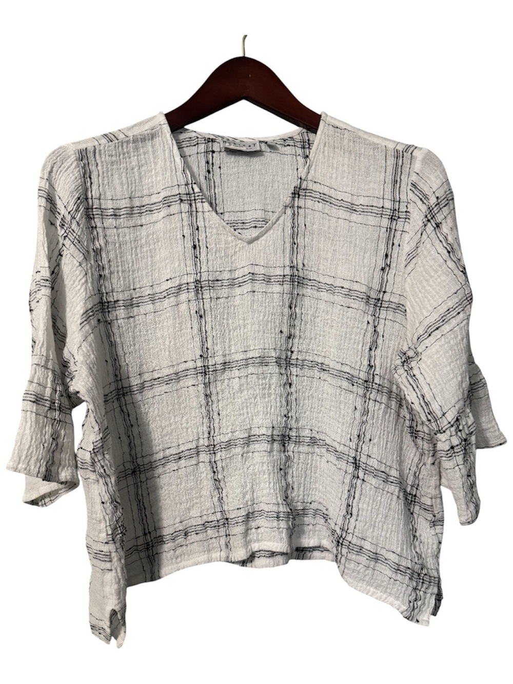 Habitat Linen Blend Windowpane Plaid V-Neck Top Large⁠
